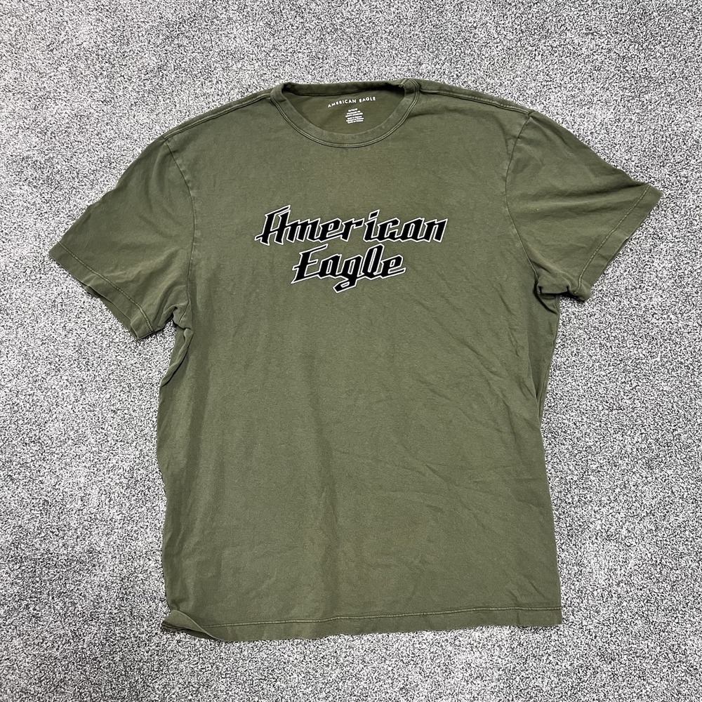 American Eagle Graphic T Shirt Mens Medium Green Logo Short Sleeve Casual
